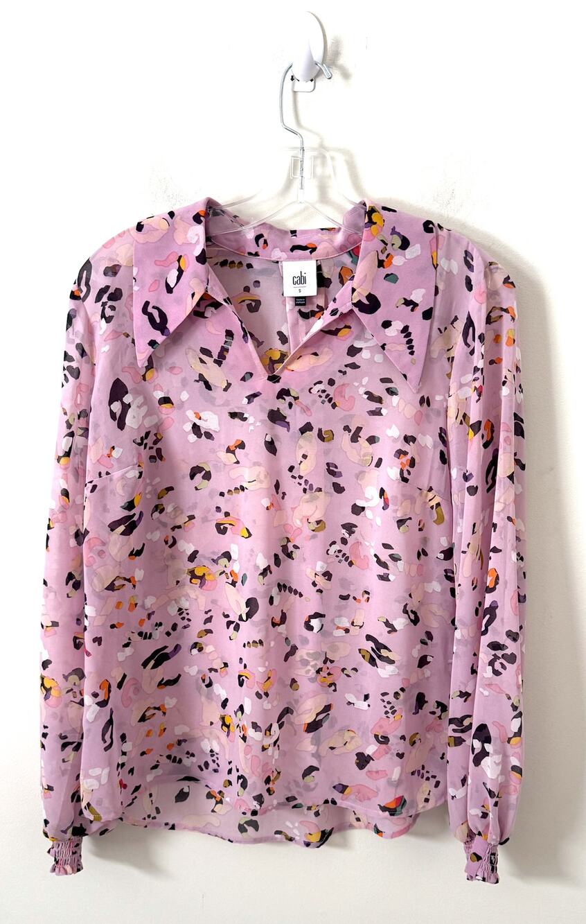 CAbi Shear V-Neck Blouse Pink Black Size Small